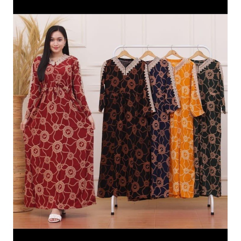 DASTER ARAB RENDA LENGAN PANJANG MOTIF RESLETING DEPAN BUSUI RAYON SANTUNG TEBAL MURAH