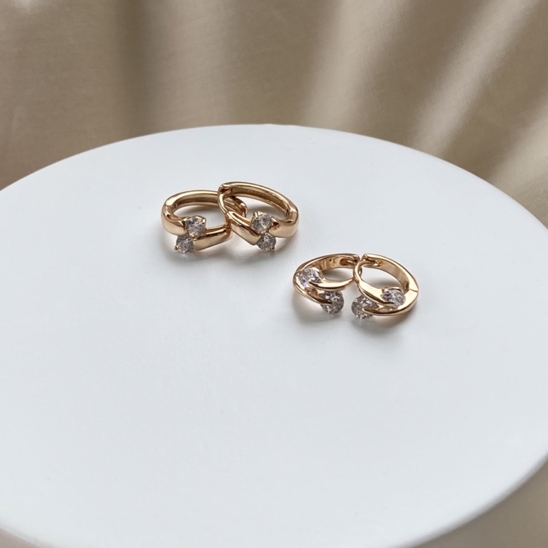 Anting Hoop Rhodium Anti Karat Rose Gold Berlian Dengan Zircon - Sharon Earrings