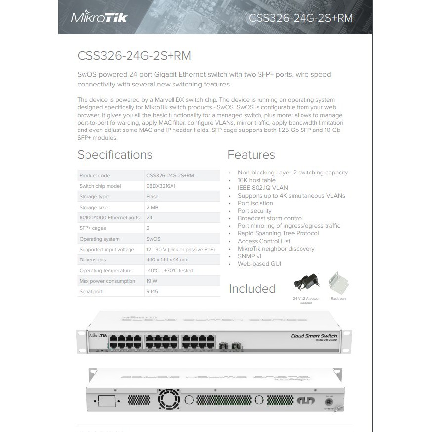 MikroTik CSS 326 24G 2S+ RM CSS326-24G-2S+RM