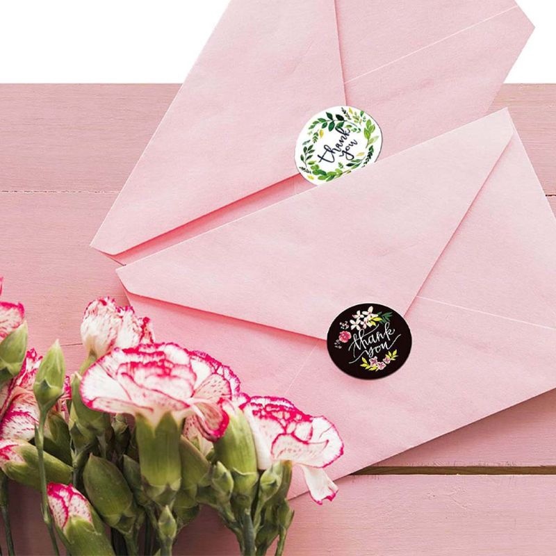 500pcs/Roll  Floral Thank You Stickers/ 8 Types of Floral Packaging Seal Round Labels/ New Year Christmas Birthday Party Gift Sealing Label/ Envelope Thank You Stationery Stickers