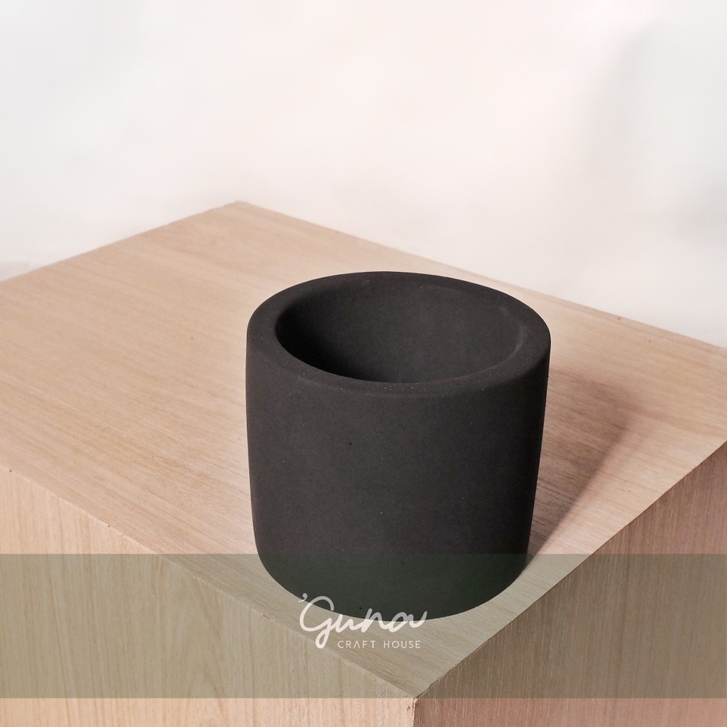Pot Semen Black Edition Ukuran Sedang - Concrete Planter Medium - Pot Kaktus Sukulen Dekorasi Ruang