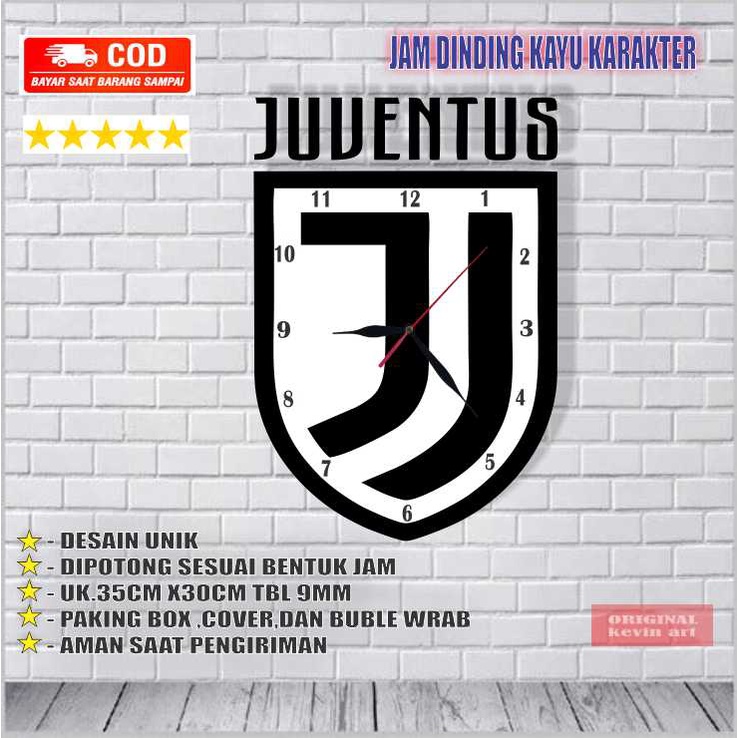 JAM DINDING KARAKTER UNIK MURAH VINTAGE UKIRAN KAYU GAMBAR LOGO JUVENTUS TERBARU