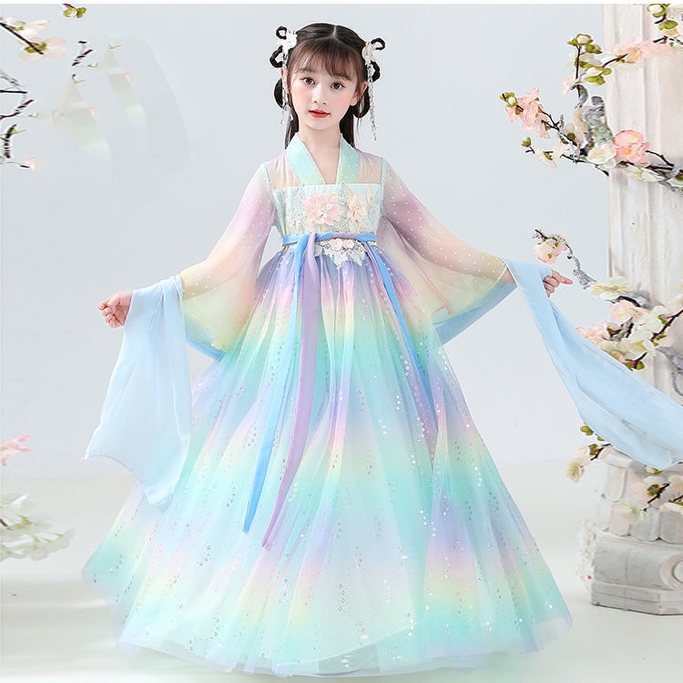 Hanfu girls' spring and autumn children's autumn dress little girls' ancient clothes autumn clothes