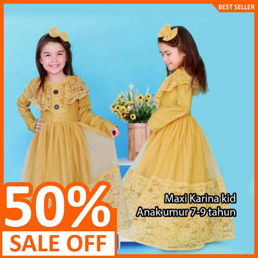 eLBi baju maxi anak brokat gliterbaju anak perempuan-Little Bee Boutique Elisa UMUR USIA 7 8 9 TAHUN