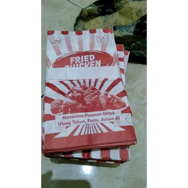 

Kantong Fried Chicken isi 250,Bungkus Ayam,kertas, Kemasan Fried Chicken,Kantong Kertas Fried Chicken