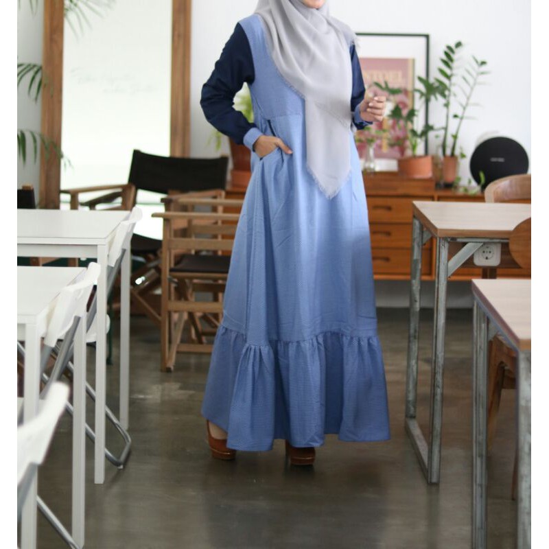 Gamis dewasa soft denim biru by  SBA Boutique