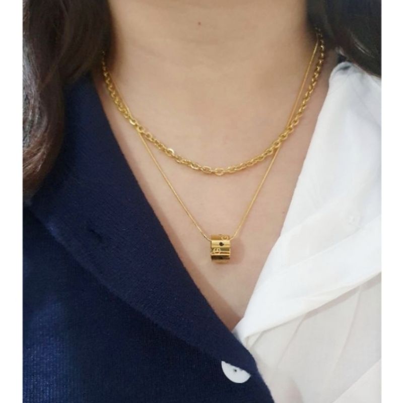 Kalung Titanium asli Stainless steel Gold 2 layer anti karat anti alergi Premium Quality 041
