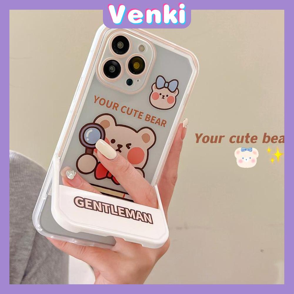 iPhone Case Acrylic Invisible Folding Stand Silicone Soft Case Airbag Shockproof Camera Cover Bear Cute Cartoon Compatible For iPhone 11 Pro Max 13 Pro Max 12 Pro Max 7Plus XS Max