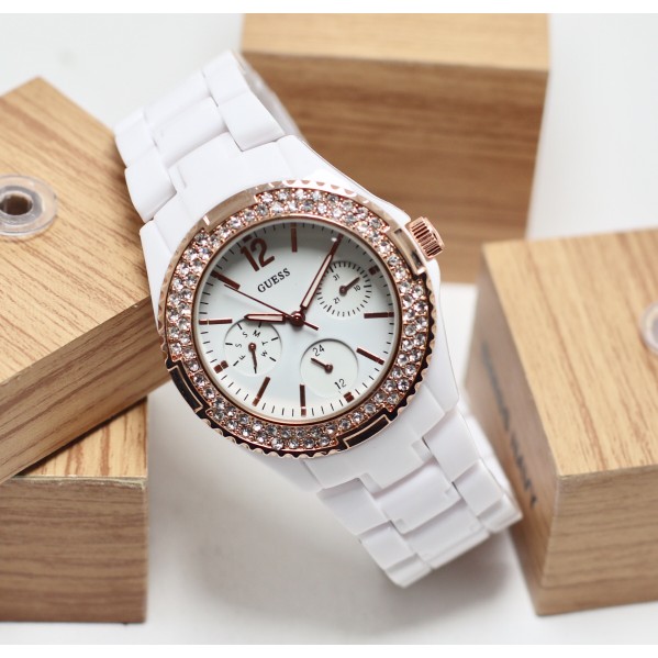 Jam Tangan Wanita / Cewek Guess Mica Rantai White / Black Rosegold - Putih