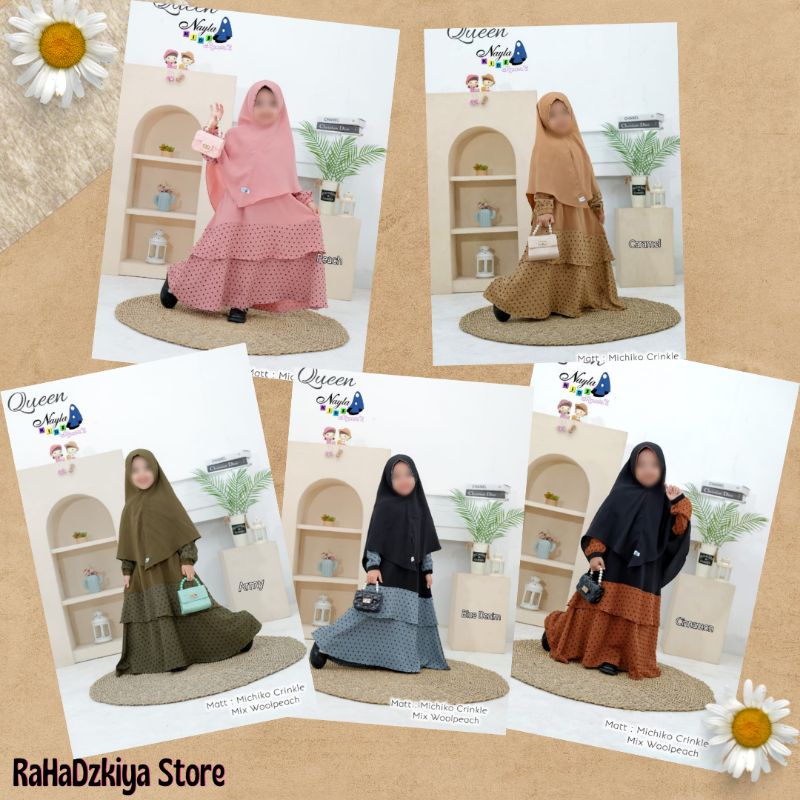 Baju muslim anak gamis set anak syar'i ready stok size XS usia 1,5-2,5 thn Queen by Nayla Kids bs CO