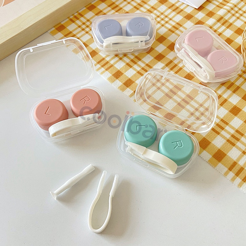 COOLBAR Travel Kit Mini Cute Warna Pastel Kotak Softlens Transparan / Tempat Soflens Case Transparant Softlen + Capitan + Tongkat/BB Tempat Softlens