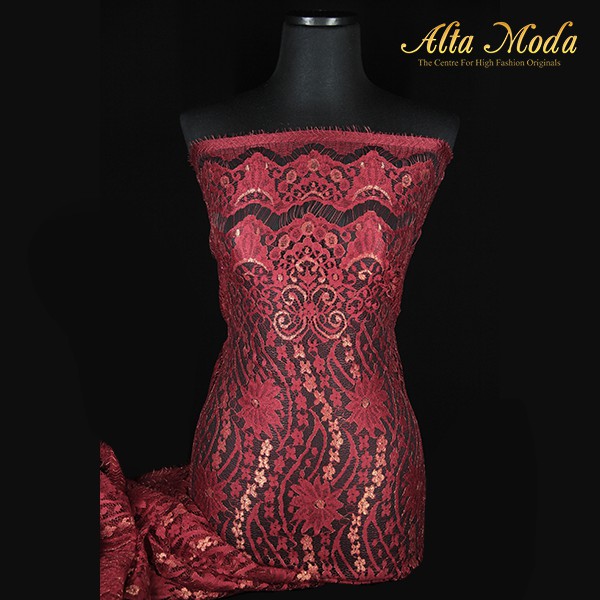 

Alta Moda Brokat Semi Perancis Floral Besar Kecil Merah Tua (2.5M)