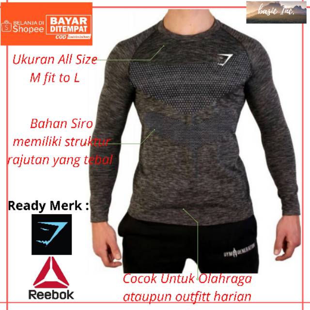 LONGSLEEVE KAOS BAJU T-SHIRT SWEATER OLAHRAGA TRAINING DISTRO LENGAN PANJANG PRIA COWOK L