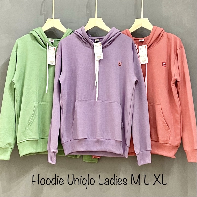 Hoodie Polos Uniqlo Wanita Jaket Hodie Uniclow Ladies Bahan Cotton Fleece Super Tebal M L XL