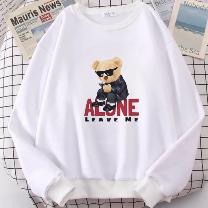 Basic Sweater Dewasa Teddy Bear Alone Leave Me Bahan Fleece Tebal Halus