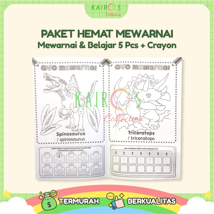 Paket Hemat 5 Buku Belajar Mewarnai Anak &amp; Crayon 12 Warna Lengkap