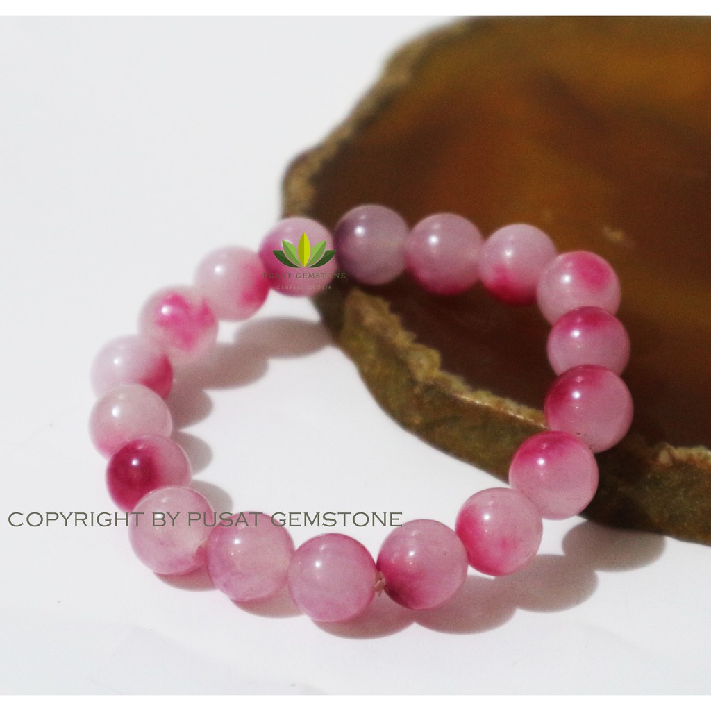 GELANG BATU GIOK PINK NATURAL 10 MM