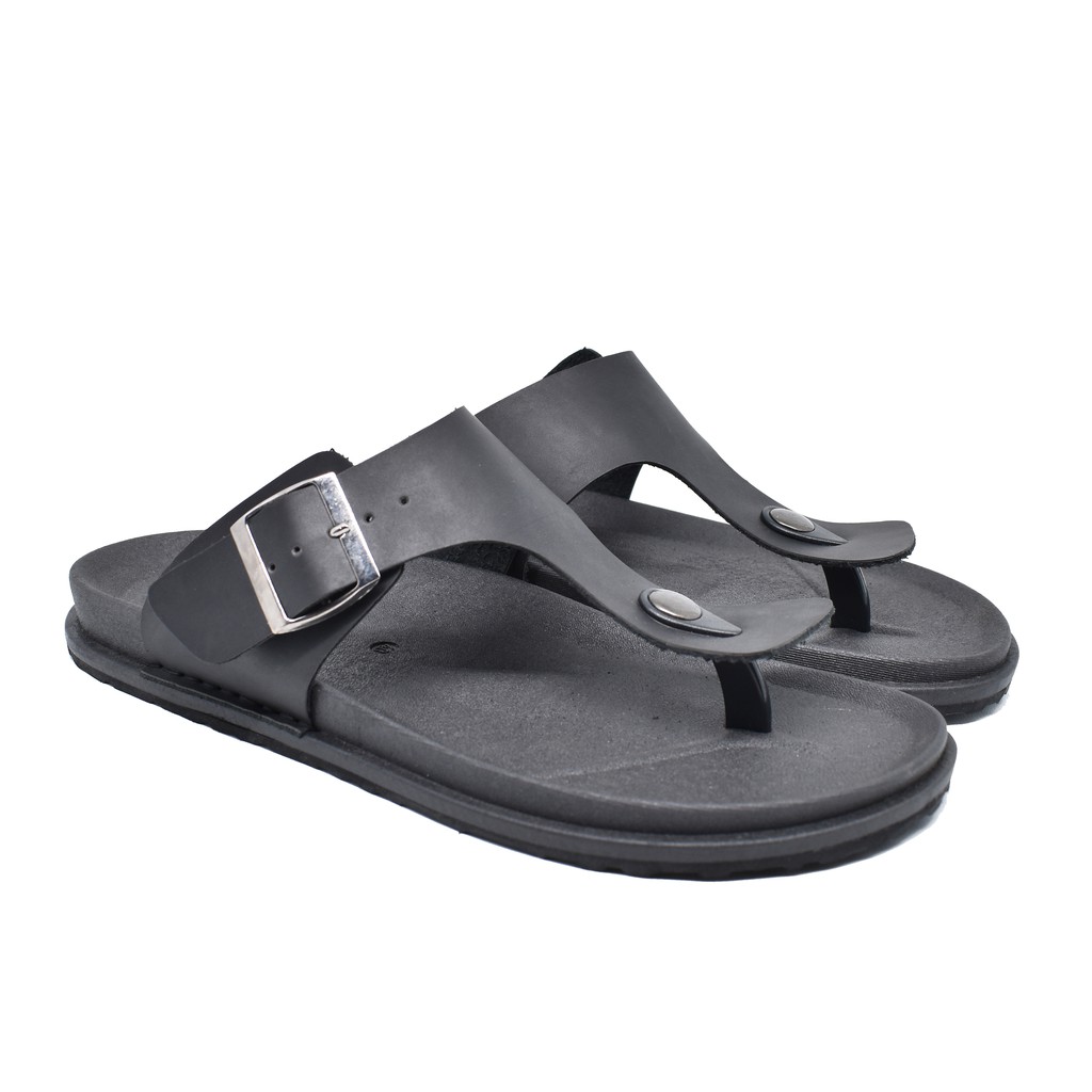 VS 01 BLACK |FORIND x Volve| Sendal Kulit Simpel Original Pria/Cowok/Men Sandal Lokal Ori Footwear