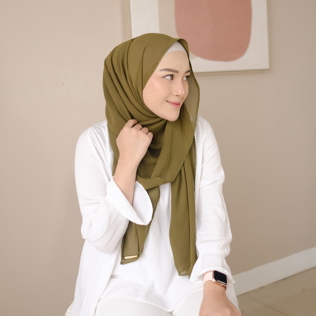 Lozy Hijab - Embroidery Signature Shawl Series 2 ( Pashmina Bordir Lozy x Hamidah )-Soft Army