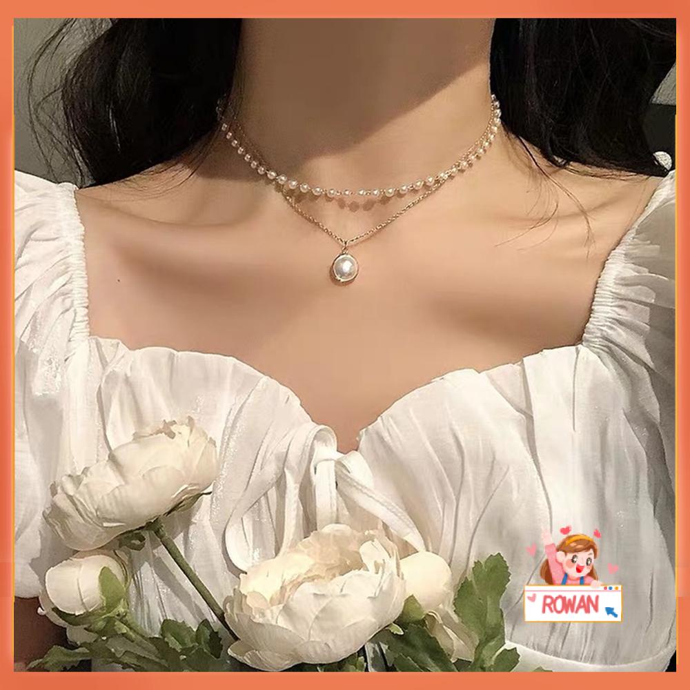 Row 2021 Kalung Choker / Gelang Tangan Mutiara Imitasi Gaya Retro Untuk Wanita / Musim Panas