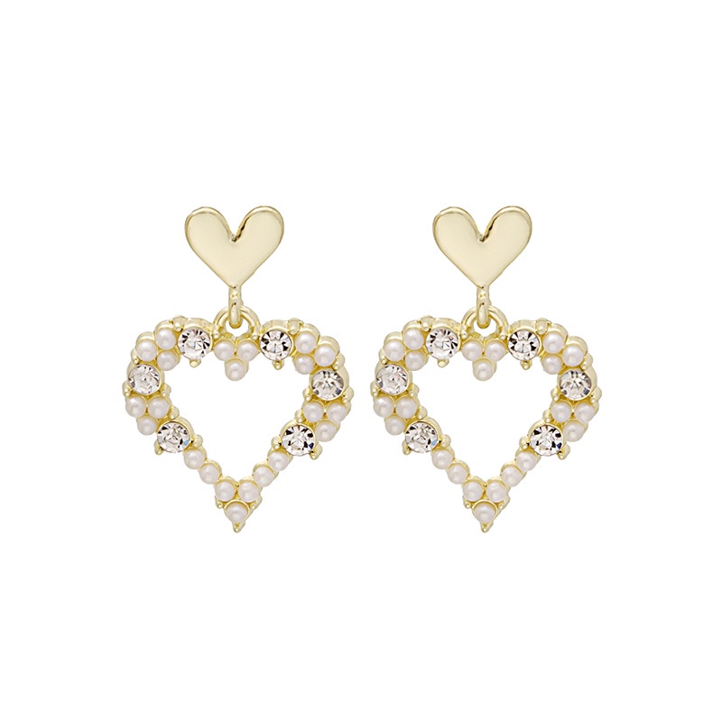 Anting Tusuk silver 925 Desain Hati / Bunga Hias Mutiara / Berlian Imitasi Untuk Wanita