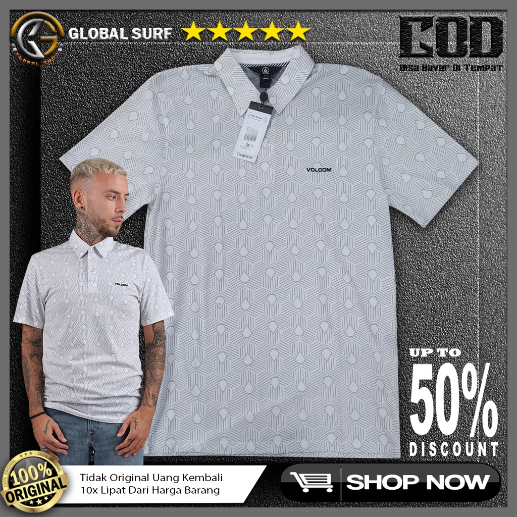 Kaos Polo Shirt Volcom Original Pria Baju Berkerah Pria Lengan Pendek Kancing Depan Motif Full Print