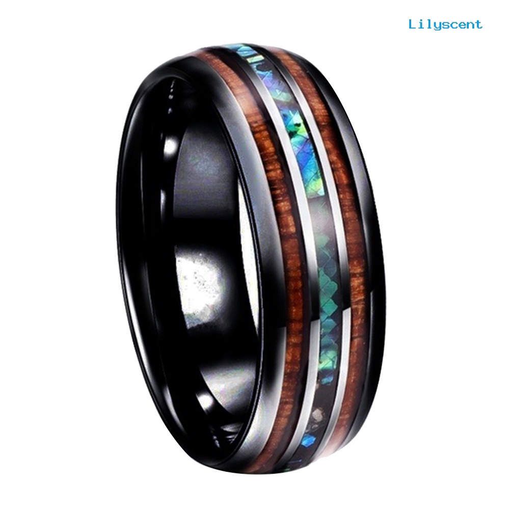 Cincin Kayu Abalone Shell Bahan Titanium Steel Untuk Unisex