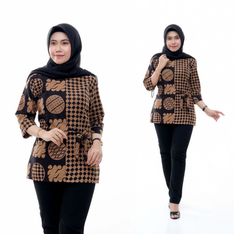 [COD] tey-17 Batik wanita ASJ SA HRB026 Kenongo Kemeja Tosca Pendek-catur koin.