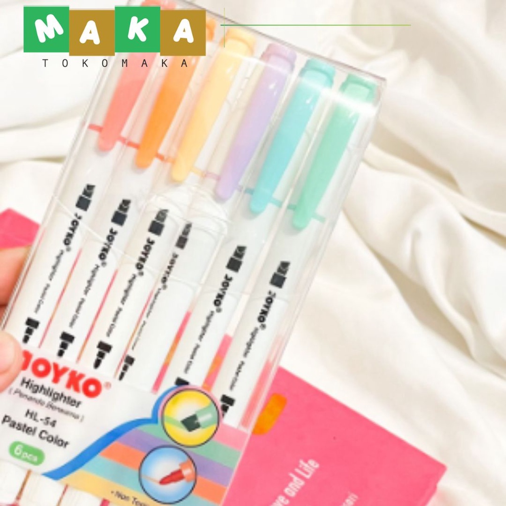 

satu set highlighter + spidol joyko isi 6 warna pastel penanda tulisan alat tulis kantor fancy atk termurah