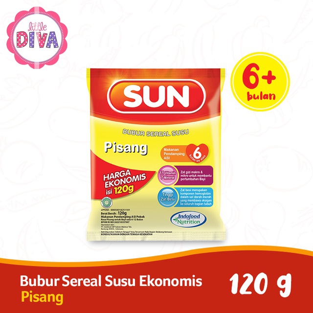 SUN BUBUK SEREAL SUSU PISANG - Sachet Sun Bubuk Sereal Pisang 120gr 120 gr saset harga ekonomis mpasi simpel praktis mudah mp asi makanan pendamping asi 6 bulan 6m 6bulan 6+]