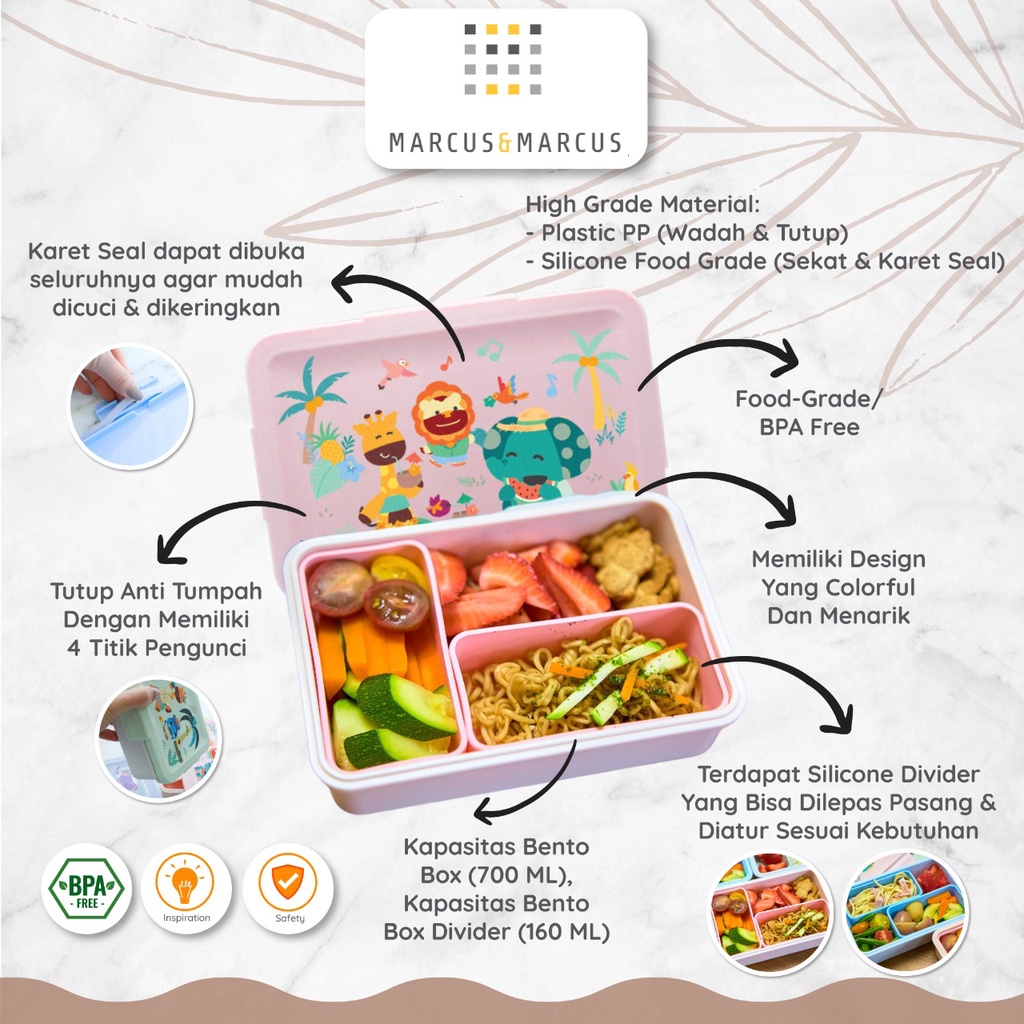 MARCUS &amp; MARCUS BENTO BOX / MARCUS LUNCH BOX / MARCUS LUNCHBOX / TEMPAT MAKAN ANAK (KOTAK BEKAL SEKOLAH) / KOTAK MAKAN ANTI TUMPAH