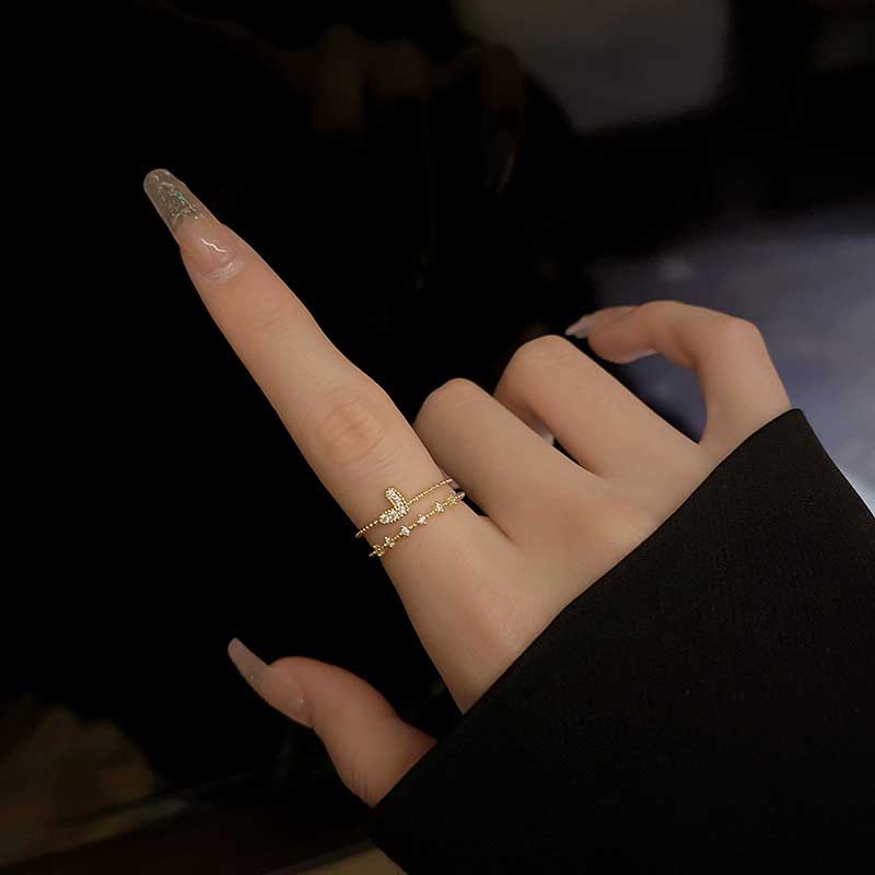 Cincin Wanita Bahan Titanium Steel Lapis Ganda Bentuk Hati Hias Kristal Berlian Untuk Pernikahan
