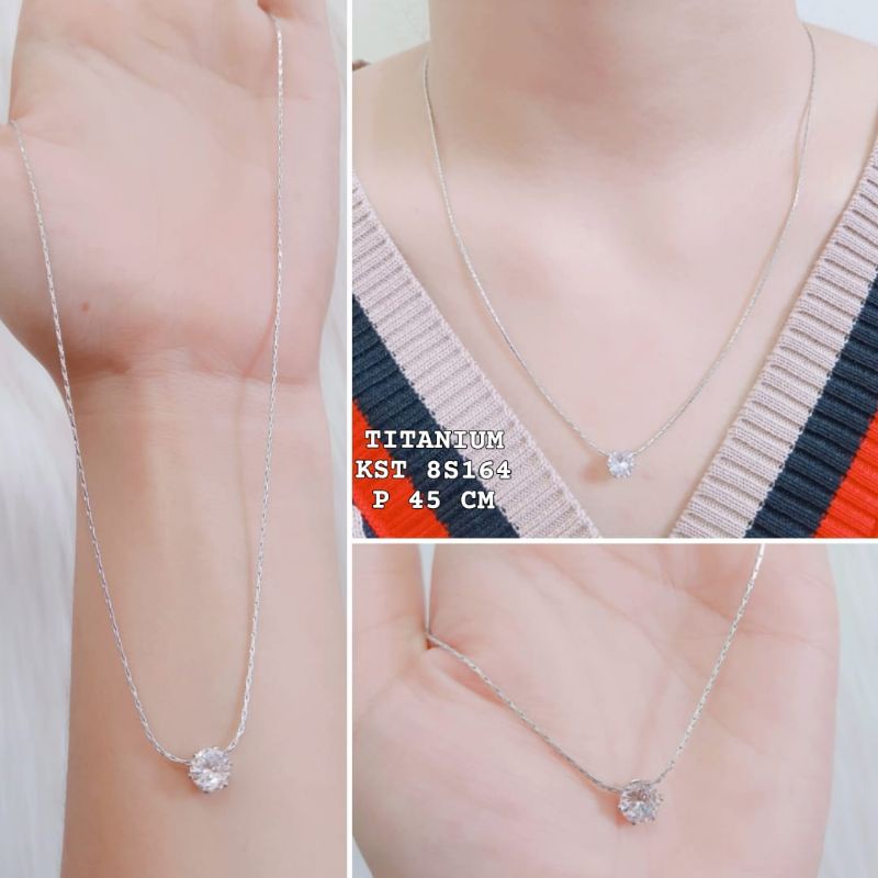 Kalung Titanium Wanita Set Liontin Permata Satu Fashion Terbaru