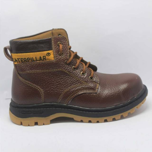 Safety caterpillar- sepatu safety-caterpillar-proyek-kerja-lapangan-kitchen-spbu- pria bahan kulit