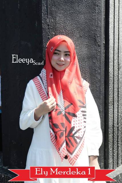 HIJAB SEGIEMPAT MERAH PUTIH || Eleeya scarf