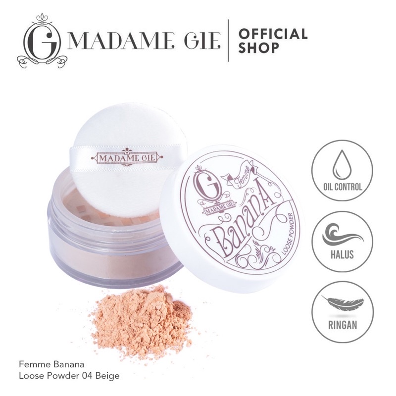 MADAME GIE Femme Banana Loose Powder Indonesia / Primer BB Foundation Lipstick Eyeshadow Blush On Eyeliner Eyebrow Mascara Lipstick Lip Matte Gloss Balm Kutek / Facial Wash Toner Essence Serum Sunscreen Moisturizer Cream Mask Masker Body / Lipill Paket