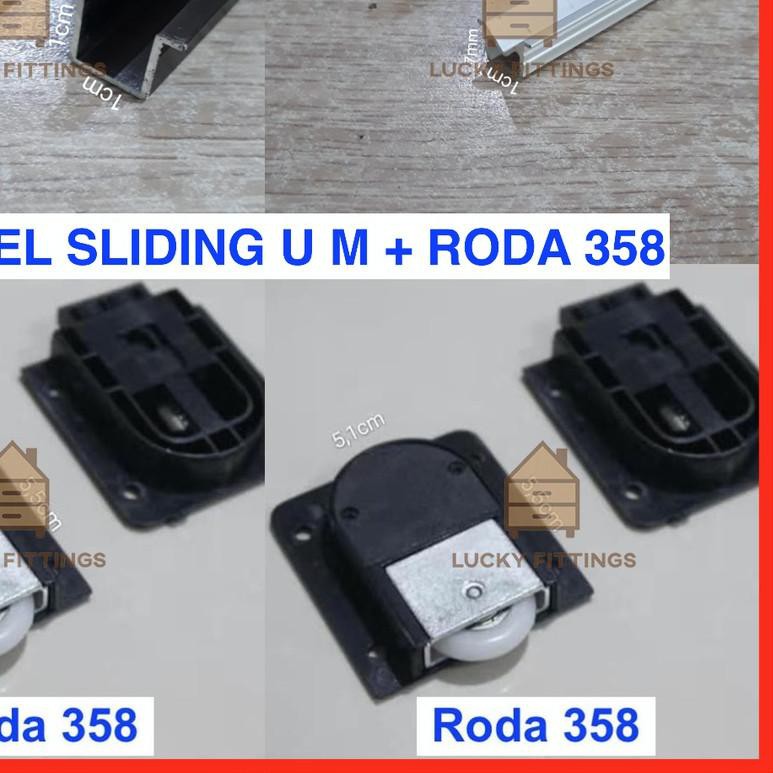 ➼ SET Rel U M + Roda 358 Pintu Lemari Sliding 1,5 M X 4 / Kayu Baju Geser SD3141 ✩