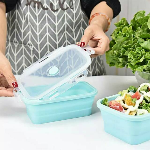 Kotak Makan Lipat Silikon Lunch Box Praktis Tempat Makan Portable Wadah Makan Susun