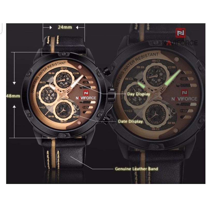 JAM TANGAN NAVIFORCE 9110 NF-9110m Chronograph LEATHER ORIGINAL BOX GARANSI WATER RESIST