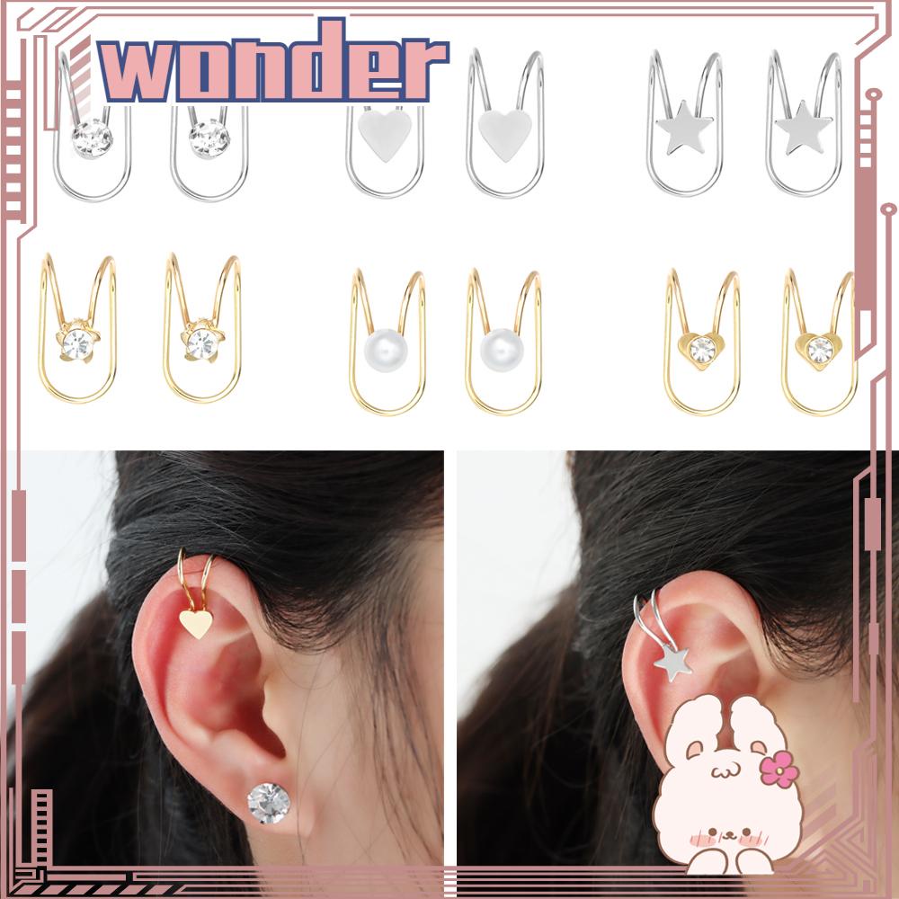 Set Anting Klip Tanpa Tindik Desain Bintang Matahari Bahan Stainless Steel Warna-Warni Gaya Punk