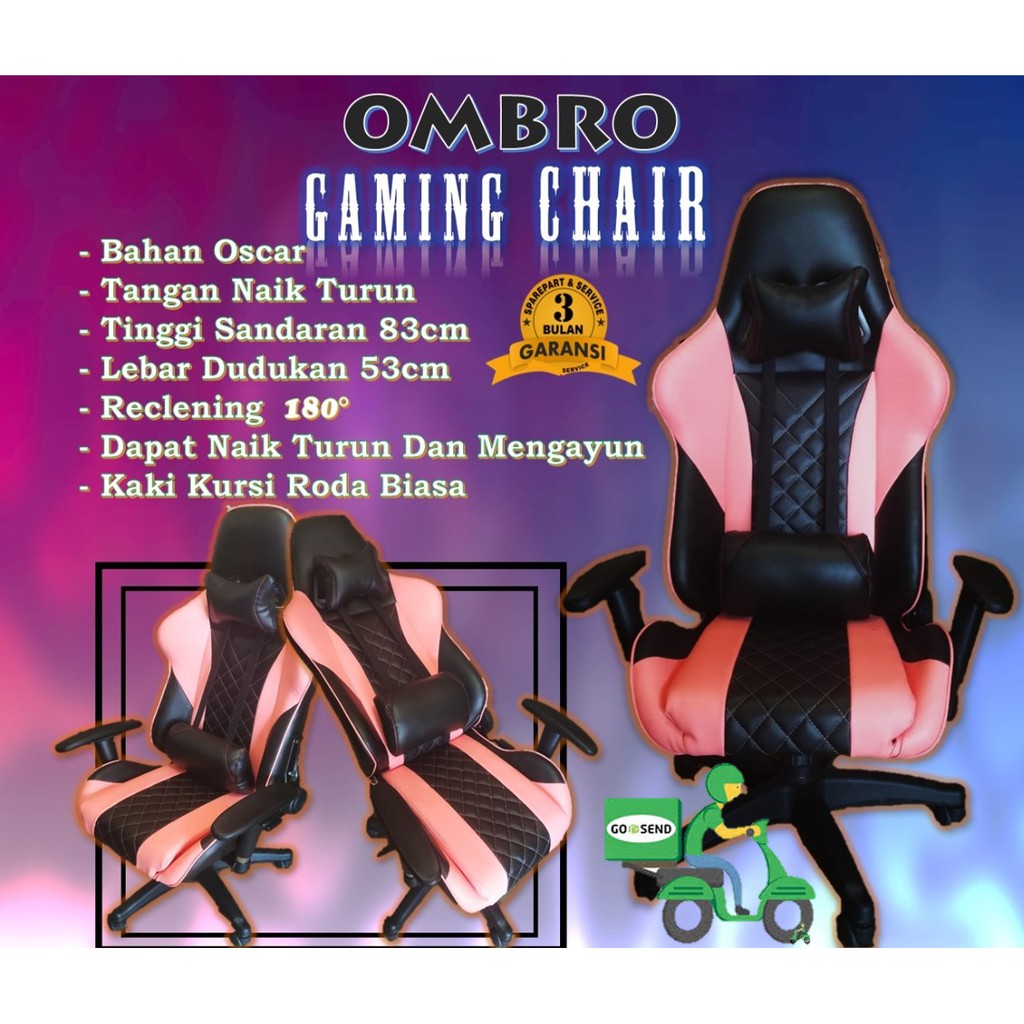Obral Gudang Kursi Gaming OmBro Reclening Pink Hitam, Youtuber, Bergaransi, Termurah Dibekasi