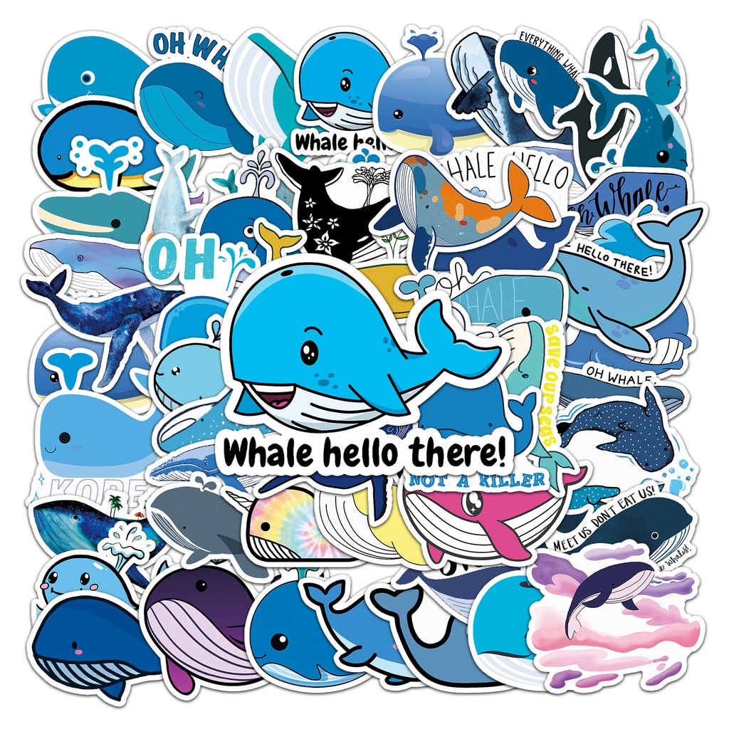 Whale grafiti stiker kartun kehidupan laut anak-anak stiker DIY skateboard air Piala bagasi stiker