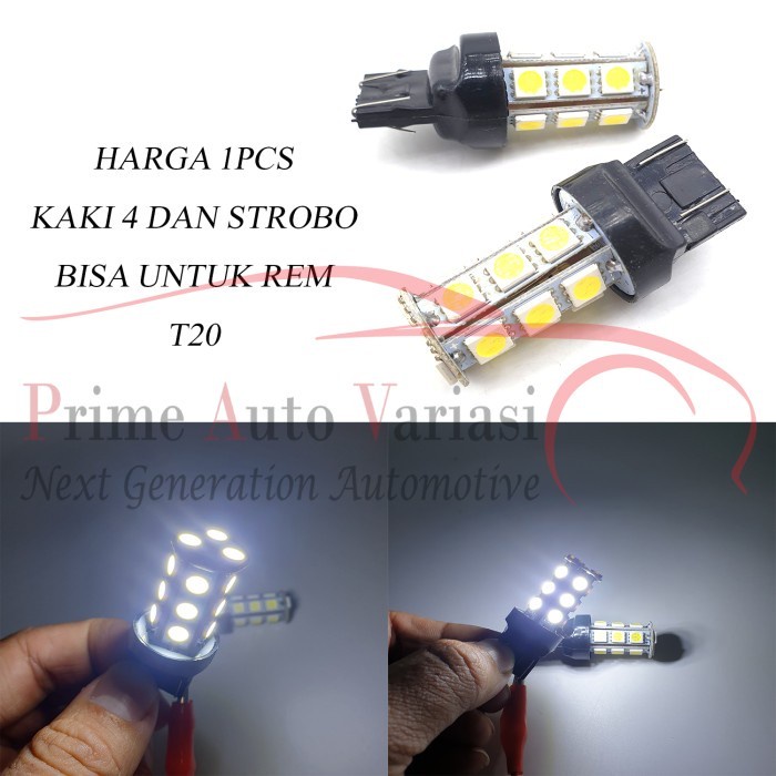 LED REM T20 4 KAKI BLITZ 18 LED PUTIH Strobo Kedip Lampu Bohlam - 1pcs - Putih
