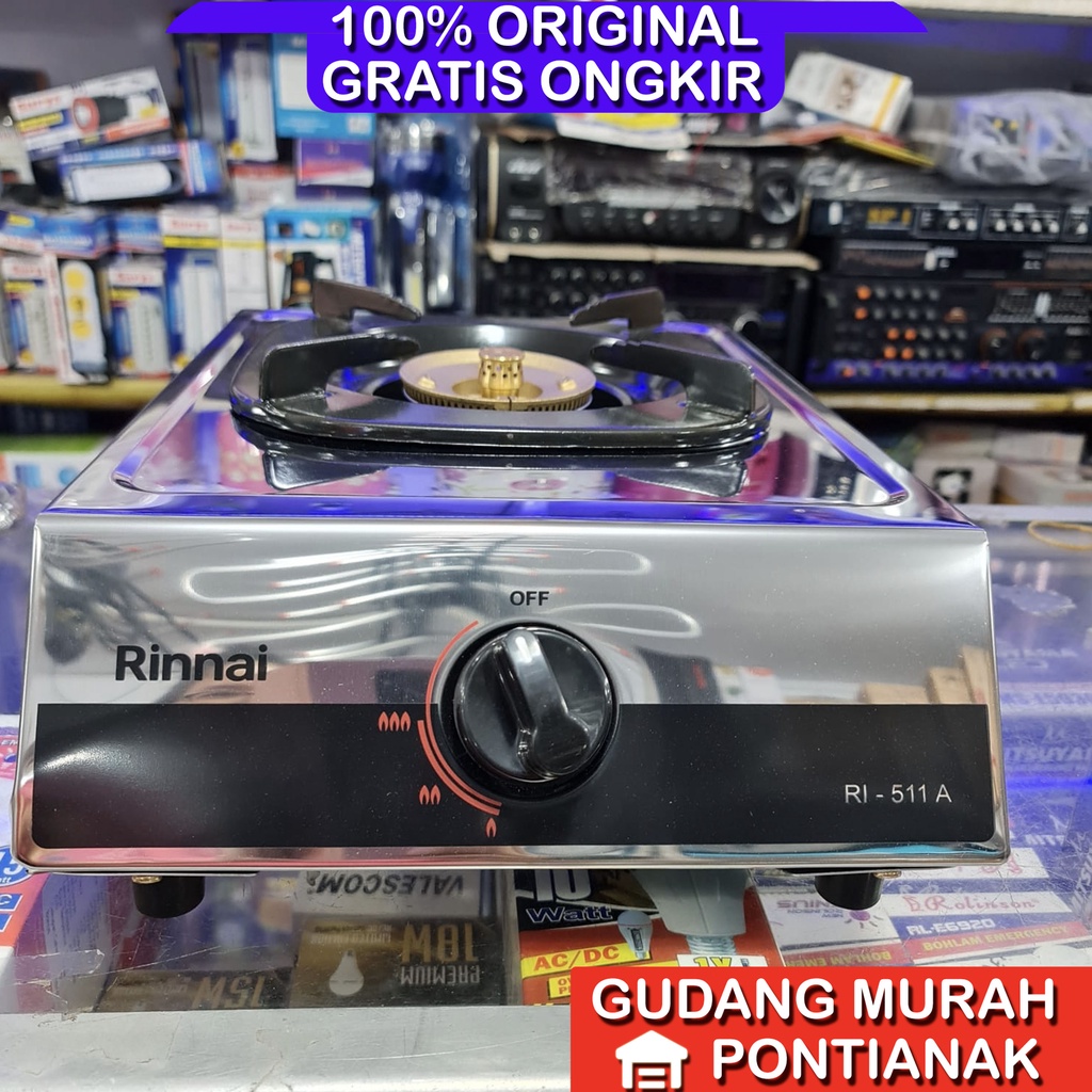 Kompor Gas Rinnai  dengan api Lilin RI 511A / RI-511A 511 A  1 tungku stainless  anti karat