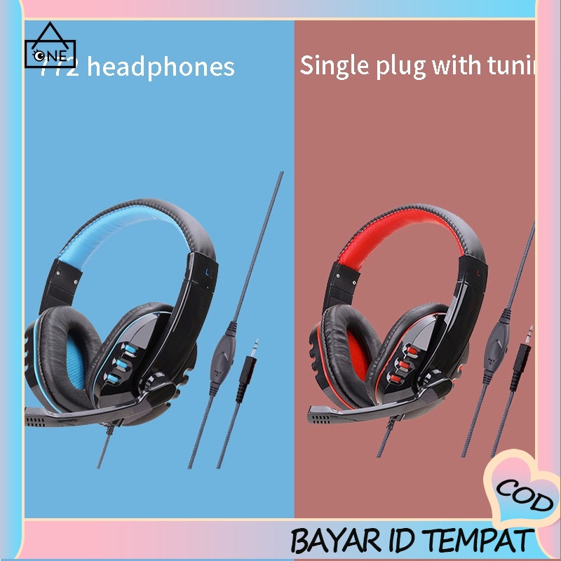 COD❤Headset gaming dengan mic 3.5mm Bass Stereo Kompatibel dengan komputer dan ponsel