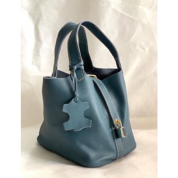 Tas Top Handle Bag Biru Kulit Asli Sapi