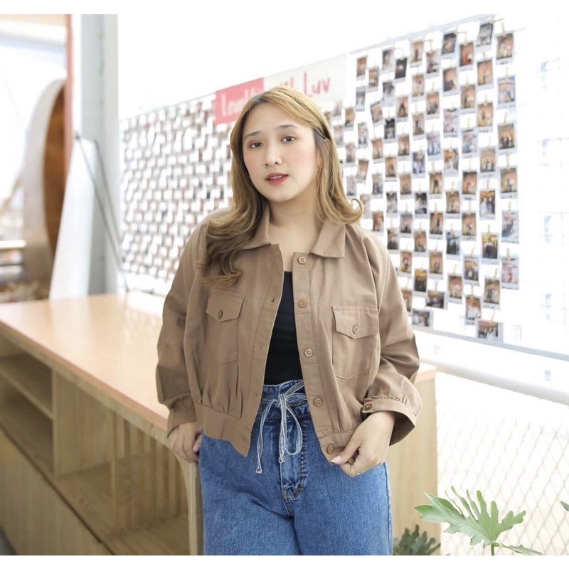 KEMEJA LINEN CROP  FULL KANCING / OUTER WANITA MURAH/JAKET CROP LINEN