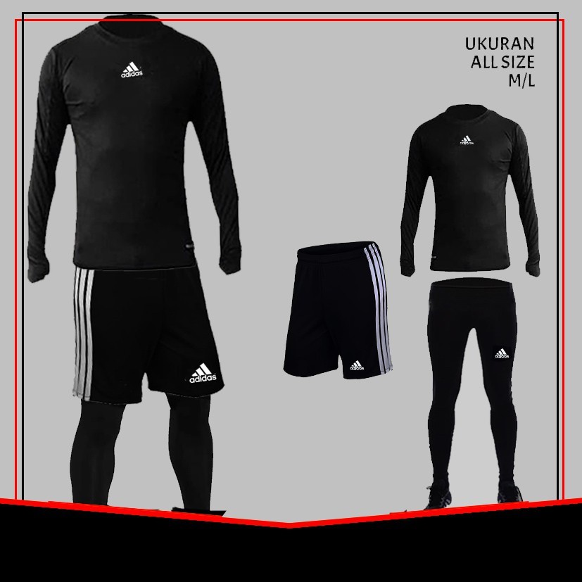 PAKET LENGKAP MANSET BASELAYER OLAH RAGA BAJU &amp; LEGING PANJANG + CELANA PENDEK STRECH SPORTY