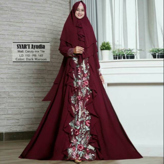 ALY. GAMIS CERUTY MIX BRUKAT TILE // SET GAMIS AYUDIA SYAR'I + KHIMAR
