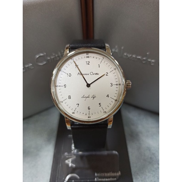 Jam Alexandre Christie AC 8470 MH LSS Pria Silver Kulit Hitam Bulat